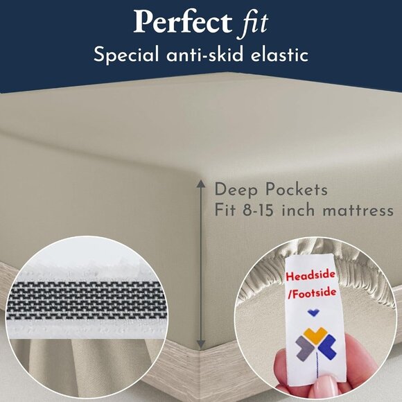 California Design Den Certified 100% Egyptian Cotton Sheets Set - TWIN XL, Beige - Picture 4 of 5